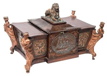 A large decorative desk casket constructed from ship's copper and timbers by Goodall,
        Long & Heighway of Manchester (SC31/146).