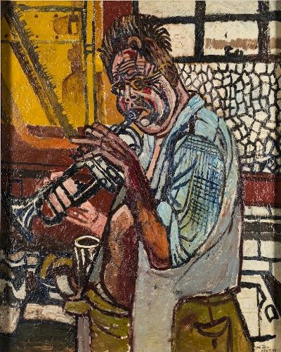 John Randall Bratby (1928-1992): Self-portrait Playing the Trumpet in the Scullery,
        Chiswick (CC4/124).