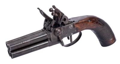 A late Eighteenth Century Four Barrel Flintlock Pistol (SC35/158).