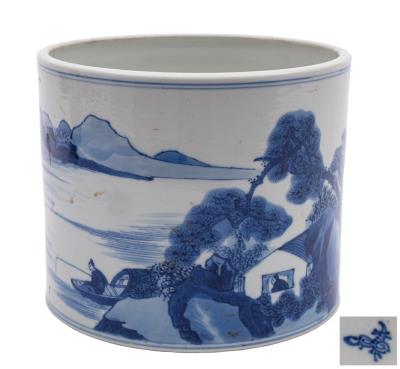 A Large Chinese Blue and White Cylindrical Brush Pot, Bitong (FS52/806).