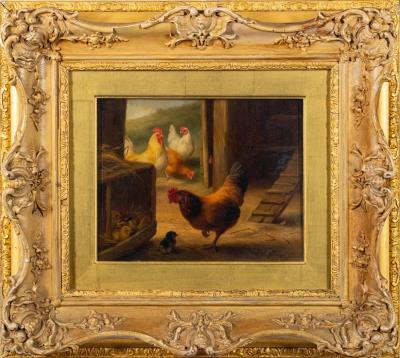 Edgar Hunt (1876-1953): Chicken and Chicks in A Stable Yard (FS52/1113).