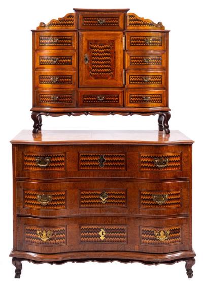 A South German, Probably Nuremberg Parquetry Worked, Oak and Walnut Cabinet on Chest,
        Second Quarter 18th Century (FS52/1601).