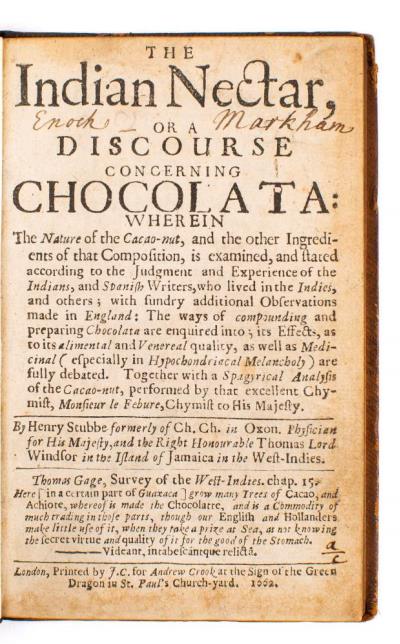 STUBBE, Henry - The Indian Nectar, or A Discourse Concerning Chocolata (BK26/330) offered in our Books, Maps and Prints Auction starting on 24th May 2022 entirely online.