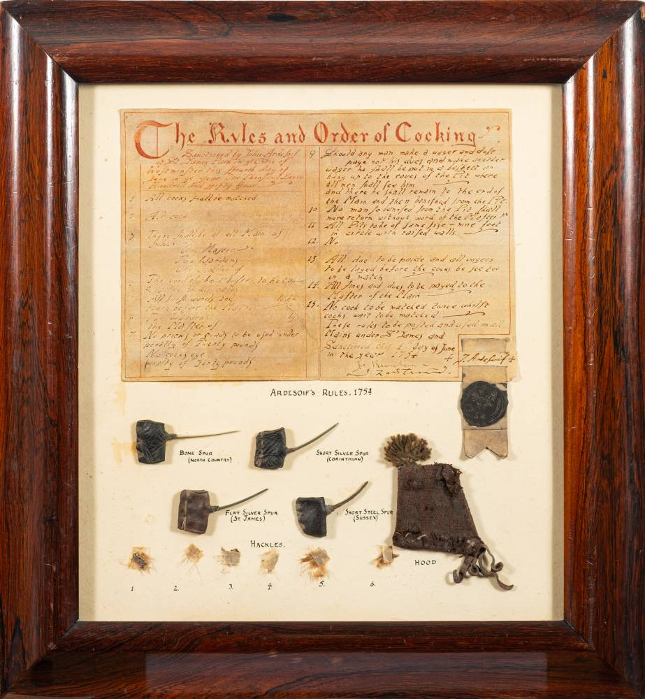 A Framed Display 'The Rules And Order Of Cocking' With A Copy Of Ardesoif's Rules 1794 Over Four
