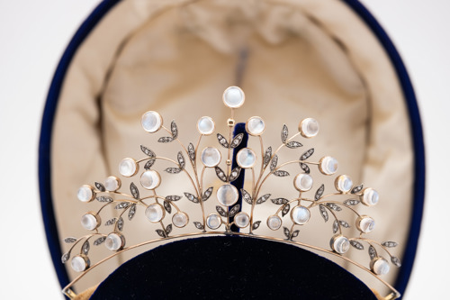 The diamond and moonstone tiara, part of a suite by Mrs Newman