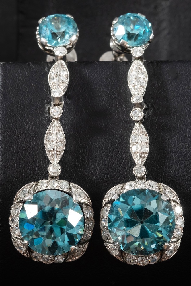 A Pair Of Early 20Th Century, Blue Zircon And Single Cut Diamond Drop Earrings
