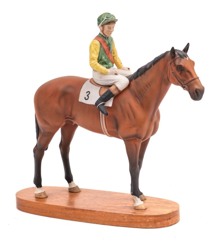 A Beswick Equestrian Group Nijinsky With Lester Piggott Up, On Wooden Base