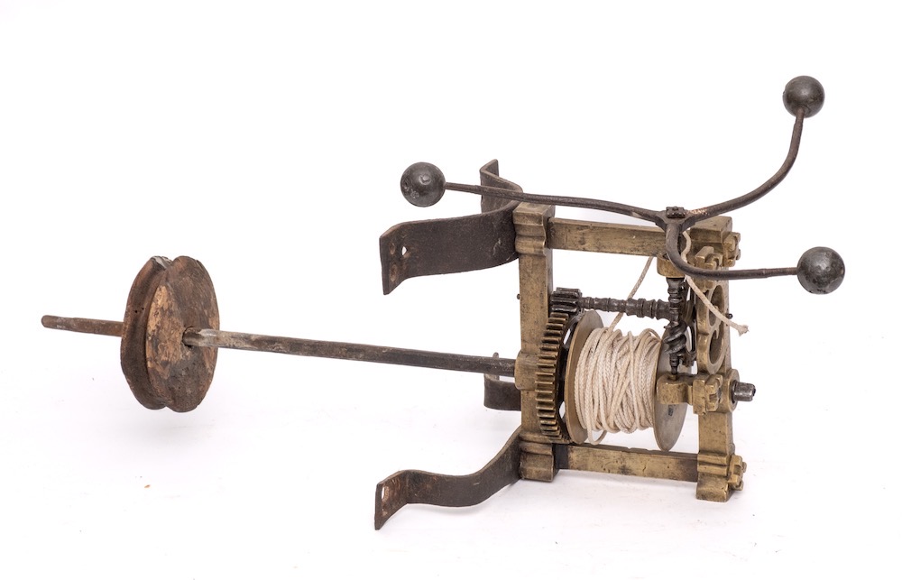 A Rare 17Th Century Brass And Iron English Spit Engine With Three Branch Governor Wheel