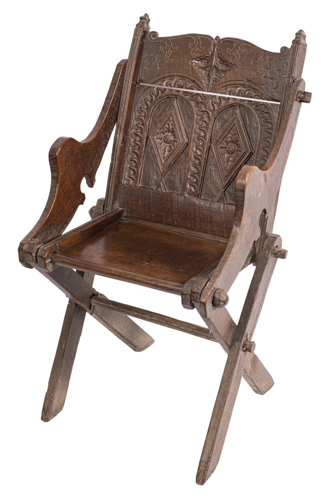 A Rare Elizabeth I Oak Glastonbury Armchair , Of Pegged Construction