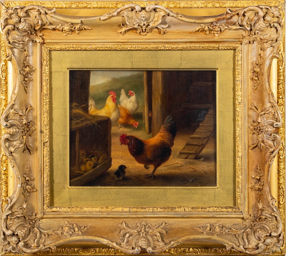Edgar Hunt [1876 1953] Chicken And Chicks In A Stable Yard
