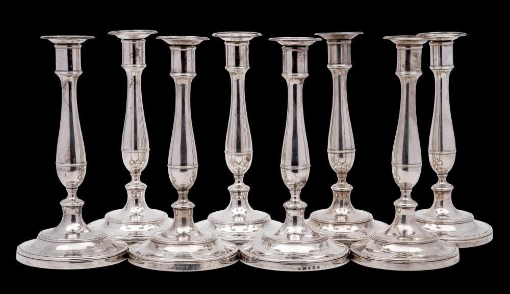 A Fine Set Of Eight George III Silver Candlesticks, Maker Robert Garrard I, London
