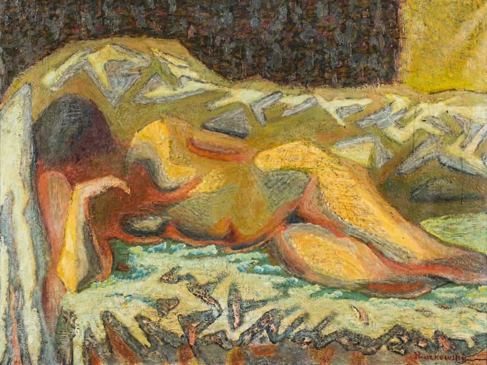Zdzislaw Ruszkowski [1907 1990] Reclining Nude, Signed Bottom Right Oil On Canvas