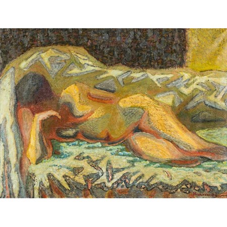 Zdzislaw Ruszkowski [1907 1990] Reclining Nude, Signed Bottom Right Oil On Canvas
