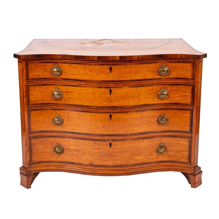 A Fine George III Satinwood And Rosewood Crossbanded Serpentine Commode
