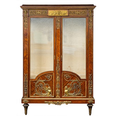 A Mahogany And Gilt Bronze Mounted And Glazed Vitrine In Louis XVI Style